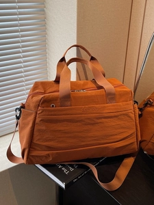 Grand sac fourre-tout en nylon orange avec doubles poignées et bandoulière pour voyage