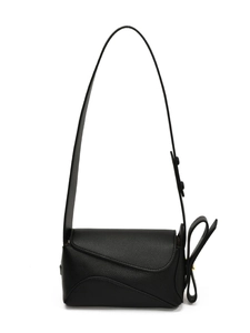 Classic black lychee pattern leather shoulder bag with side knot detail and gold hardware