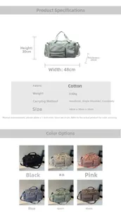 Tabella delle taglie e selezione di colori per la borsa da viaggio con separazione