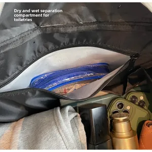 Detail view of the waterproof wet-dry separation compartment with droplets inside