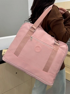 Pink large capacity travel duffel bag for gym yoga with wide shoulder straps