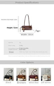 Detailed size specs for the soft PU leather baguette shoulder bag with bear pendant