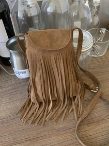 Vintage Frosted PU Leather Tassel Crossbody Bag For Women Bohemian Style Fringe Bucket Bag With Magnetic Buckle Casual Daily Shoulder Bag