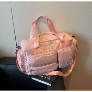 Borsone da viaggio rosa impermeabile con doppie tasche con zip e tracolla regolabile