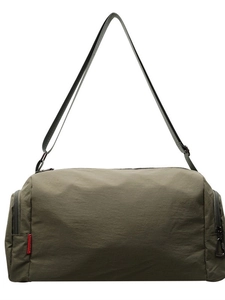 Olive green large capacity canvas cylindrical shoulder bag for casual travel and gym