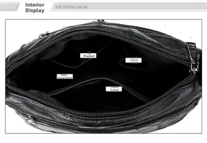 Internal view showing multiple compartments including phone, ID, and zipper pockets