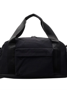 Large black canvas travel bag for sports and fitness with durable handles and zip pockets