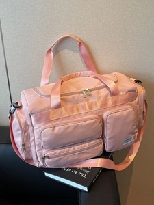 Borsa da viaggio rosa impermeabile con tasche multiple e tracolla per sport e palestra