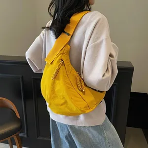 Modern Nylon Crescent Dumpling Crossbody Bag For Women Large Capacity Casual Shoulder Bag With Braided Zipper Urban Bag