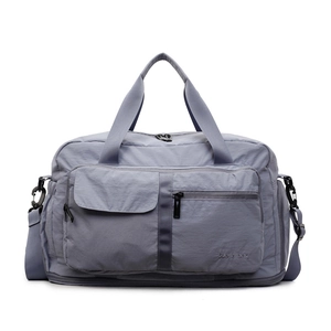 Grey-blue large capacity travel duffel bag with dry-wet separation and nylon texture