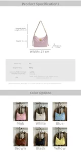 Detailed size chart for the quilted leather chain bag with precise dimensions in centimeters
