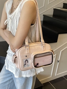 Fashion Metallic PU Leather Ita Bag For Women Trendy Shoulder Bag With Transparent Window Functional Multi Pocket Tote Bag