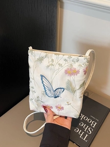 Vintage Embroidery Butterfly Flower Shoulder Bag For Women PU Leather Crossbody Phone Bag Small Pastoral Style Daily Purse