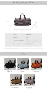 Detailed dimension chart showing 44x30x18cm size and 0.5kg weight for the travel bag