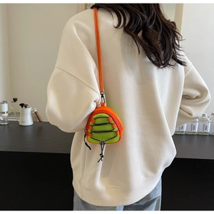 Outdoor crossbody mini wallet with mesh detail and neon orange adjustable cord