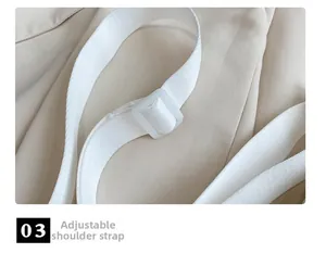 Macro shot of white durable nylon adjustable shoulder strap with plastic buckle detail