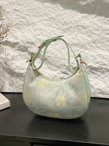 Women New Chinese Style Hobo Bag Elegant Floral Embroidered PU Leather Shoulder Bag Underarm Commuting Dumpling Bag Small Handbag