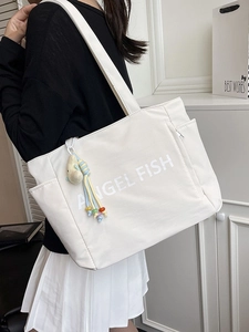 Sac Cabas en Nylon Grande Capacité pour Femmes Mode Impression de Lettres Sac à Épaule Simple Sac à Main Commuteur Léger