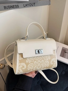 Retro Women's Floral Embossed PU Leather Handbag Elegant Vintage Shoulder Bag With Metal Twist Lock Simple Small Square Bag