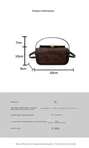 Detail view of retro floral embossed PU leather crossbody bag with 20x10x9cm dimensions