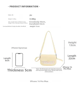 Guide des tailles du sac à main en PU à carreaux jaunes avec dimensions et référence