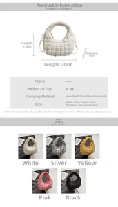 Detailed size guide and multi-color options for the ruched cloud handbag with dimensions