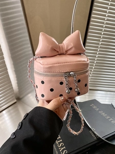 Women Mini PU Leather Polka Dot Crossbody Bag With Large Bow Knot Fashion Chain Square Box Shoulder Bag For Daily Party