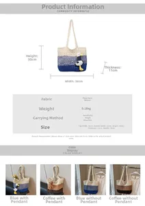 Size chart showing 36x30x11cm dimensions and details for contrast knit tote bag