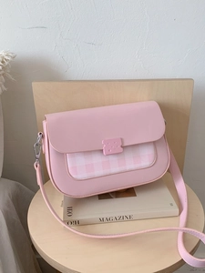 Sac Bandoulière Femme Élégant Motif Grille Cuir PU Rabat à Carreaux Petit Sac Carré Avec Boucle de Biscuit Sac à Épaule