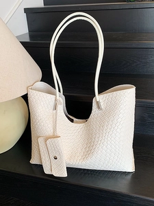 Femmes Minimaliste Grande Capacité Tissé Sac Fourre-Tout PU Cuir Sac à Épaule Avec Petite Pochette Casual Sac à Main