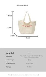 Tabella taglie dettagliata per la borsa in tela color crema con stampa pizza rossa