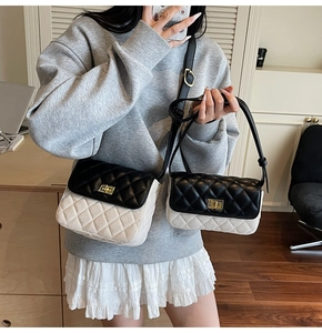 Detailed comparison of two quilted crossbody bags in black and beige faux leather