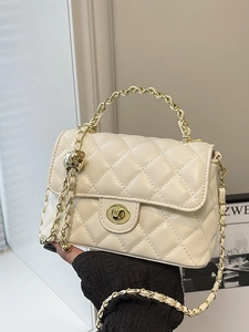 Sac à Épaule Matelassé Chaîne Femmes Sac Bandoulière Cuir PU Décontracté Petit Sac Carré Avec Fermoir Tournant Doré Sac