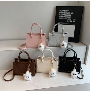 Détails de sacs seaux élégants en 5 couleurs avec pendentifs en peluche et bandoulières