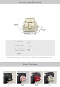 Detailed size chart and multi-color display of quilted PU leather chain backpack