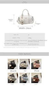 Detailed size chart for the PU leather pillow bag with hand-carry and crossbody dimensions
