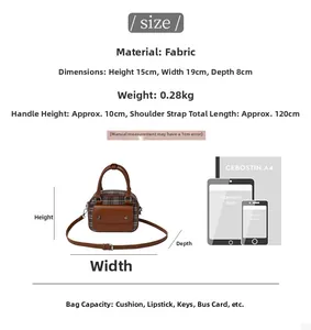 Größentabelle und Spezifikationen für die karierte kleine Tasche mit Abmessungen
