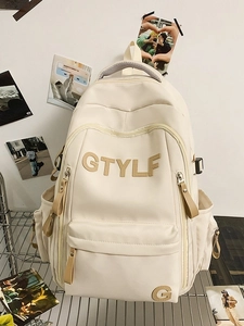 Large Capacity Nylon School Backpack For Teenagers Students Simple Casual Travel Bag Contrast Color Printed Daypack With Pendant