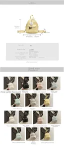 Detailed size specifications for women's mini PU leather backpack with color variety