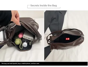 Spacious interior of dark brown shoulder bag showing a large main compartment