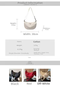 Detailed size chart and parameter guide for the crescent-shaped crossbody bag