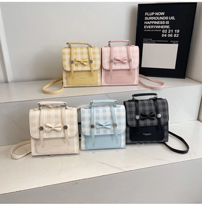 Chic gingham check handbags with bow detail in five stylish colors on display