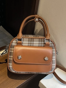 Britische Retro Karierte Umhängetasche Für Damen Kontrastfarbe Stoff PU Leder Patchwork Kleine Quadratische Umhängetasche Täglich Mode Tasche