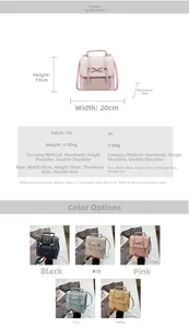 Detailed size chart and specifications for the plaid backpack with bow decoration