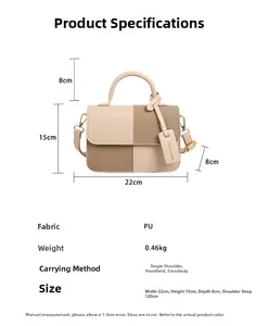 Tableau de dimensions détaillé pour un sac bandoulière tendance en patchwork