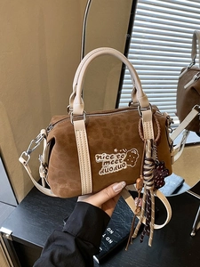 Damen Vintage Leopardenmuster Boston Tasche PU Leder Stickerei Umhängetasche Kleine Handtasche Casual Henkeltasche Mit Anhänger