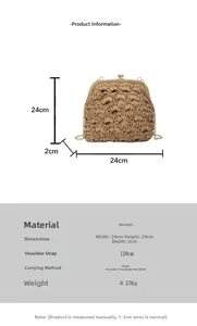 Détail du sac en corde de papier tressé avec dimensions de 24cm et bandoulière chaîne