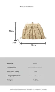 Spécifications de taille du sac en paille rayé avec bandoulière chaîne de 120 cm