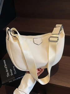Fashion Women Fabric Hobo Shoulder Bag Simple Solid Color Adjustable Wide Strap Crescent Dumpling Crossbody Bag For Daily Use