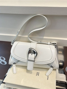 Vintage PU Leather Shoulder Bag For Women Large Metal Buckle Decorative Zipper Underarm Bag Fashion Retro Solid Color Baguette Handbag